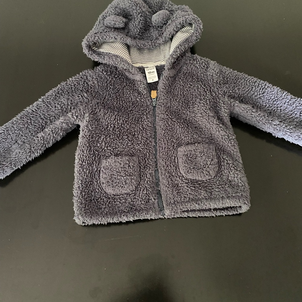 Baby Boy’s Carter’s 18 Months Zip-Up Fleece Lined Hoodie Sweater Gray Jacket